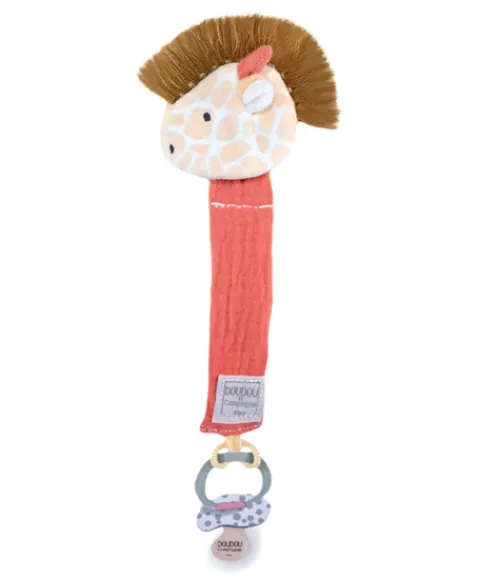 Doudou et Compagnie Attache sucette girafe - 18 cm - Corail> Attache Sucette