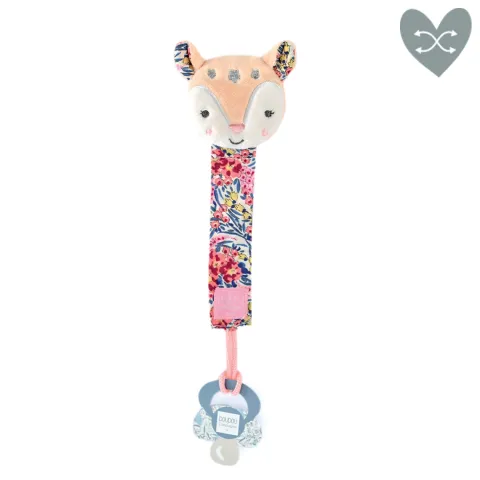 Doudou et Compagnie Attache tétine lapin rose ou faon Boh'aime -18 cm> Attache Sucette