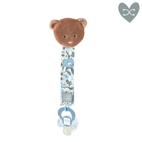 Doudou et Compagnie Attache tétine ours ou koala Boh'aime - Bleu - noir- 18 cm> Attache Sucette