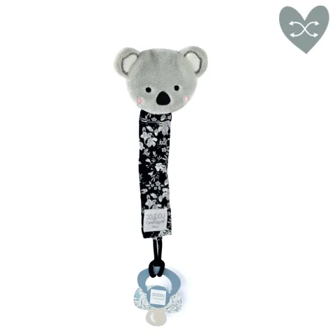 Doudou et Compagnie Attache tétine ours ou koala Boh'aime - Bleu - noir- 18 cm> Attache Sucette