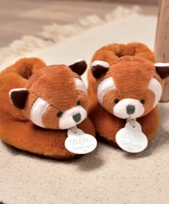 Doudou et Compagnie Chaussons bebe en peluche panda roux - Unicef - 0-6 mois> Chaussons