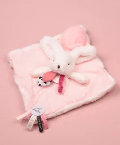 Doudou et Compagnie Coffret Doudou carré Lapin rose - Happy Blush - 25 cm> Doudou Plat