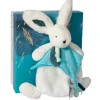 Doudou et Compagnie Coffret Doudou plat Lapin bleu - Happy Pop - 25 cm> Doudou Plat