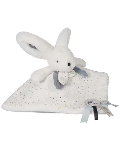 Doudou et Compagnie Coffret Doudou plat Lapin bleu - Happy Glossy - 25 cm> Doudou Plat