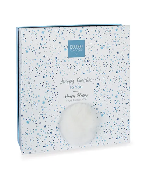 Doudou et Compagnie Coffret Doudou plat Lapin bleu - Happy Glossy - 25 cm> Doudou Plat