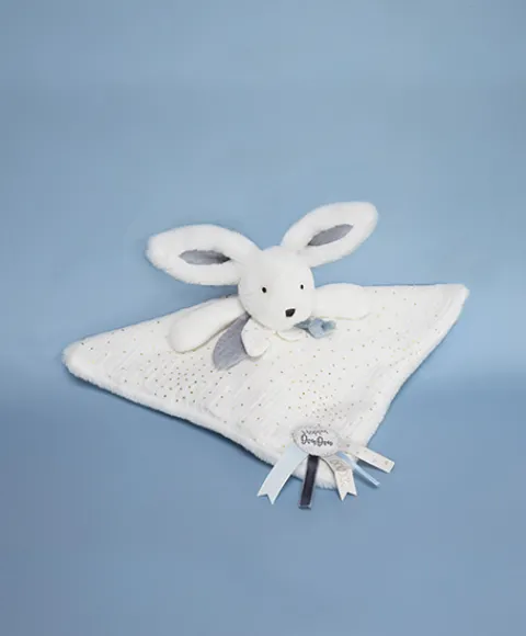Doudou et Compagnie Coffret Doudou plat Lapin bleu - Happy Glossy - 25 cm> Doudou Plat
