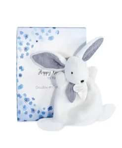 Doudou et Compagnie Coffret Mini Doudou Lapin Bleu - Happy Glossy - 17 cm> Petit Format|Doudou Plat