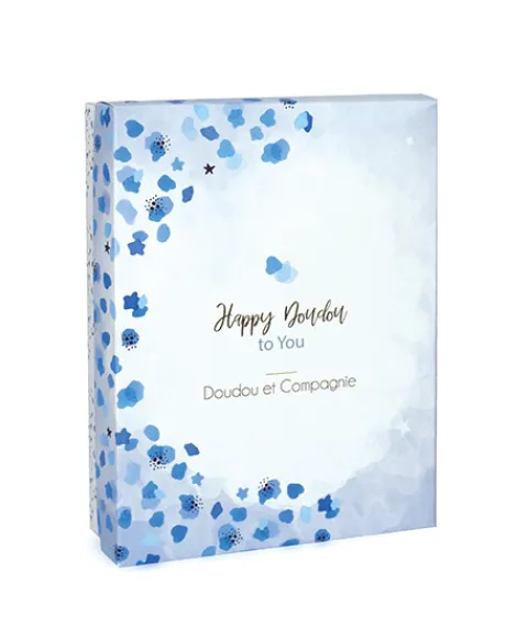 Doudou et Compagnie Coffret Mini Doudou Lapin Bleu - Happy Glossy - 17 cm> Petit Format|Doudou Plat