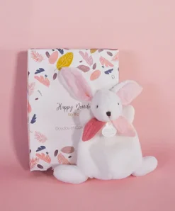 Doudou et Compagnie Coffret Mini Doudou Lapin Vieux rose - Happy Boho - 17 cm> Petit Format|Doudou Plat