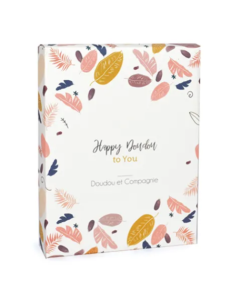 Doudou et Compagnie Coffret Mini Doudou Lapin Vieux rose - Happy Boho - 17 cm> Petit Format|Doudou Plat