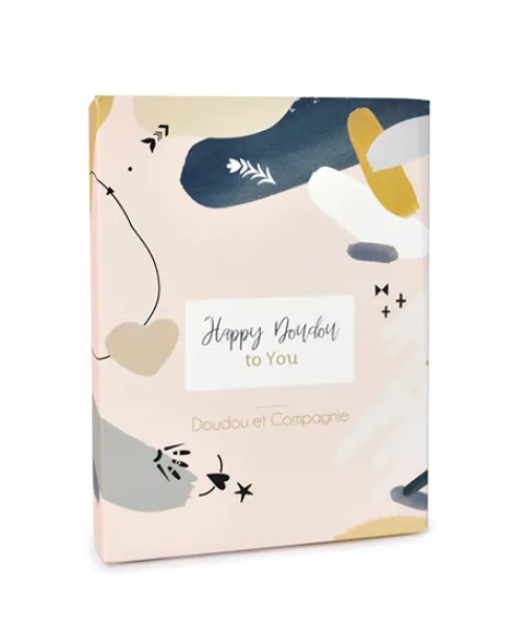 Doudou et Compagnie Coffret Mini Doudou plat Lapin beige - Happy Wild - 17 cm> Petit Format|Doudou Plat