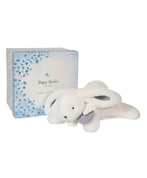 Doudou et Compagnie Coffret Pantin Lapin bleu - Happy Glossy - 25 cm> Peluches