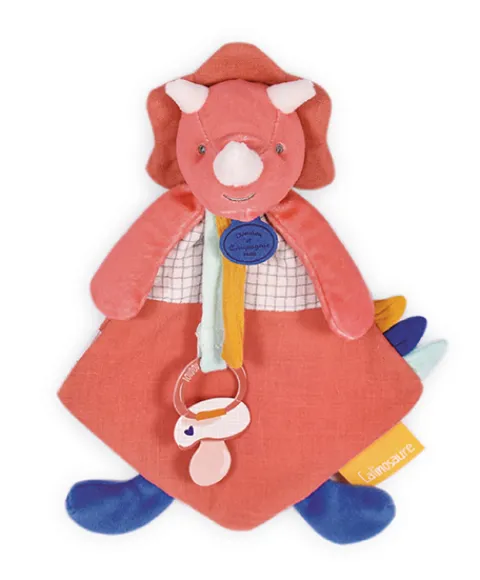 Doudou et Compagnie Coffret peluche dinosaure orange - Attache tetine Lou - 23 cm> Doudou Attache-Sucette|Attache Sucette