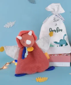 Doudou et Compagnie Coffret peluche dinosaure orange - Attache tetine Lou - 23 cm><noscript><img width=