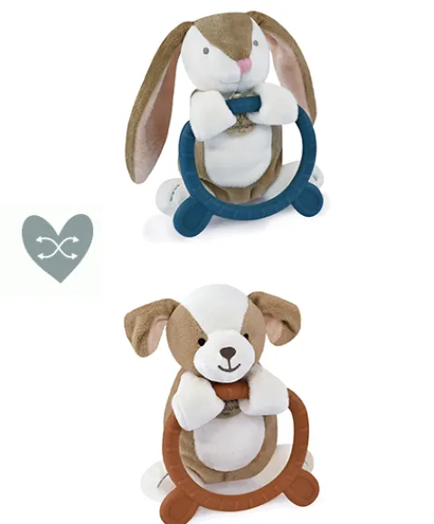Doudou et Compagnie Doudou anneau de dentition - Hochet - HOULAHOP - terracota-bleu marine> Hochets Et Pantins D'Activités