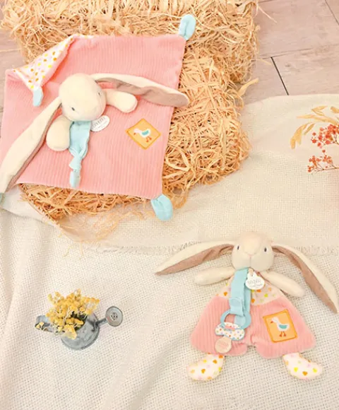 Doudou et Compagnie Doudou attache-sucette - LAPIN CIBOULETTE - 19 cm> Doudou Attache-Sucette