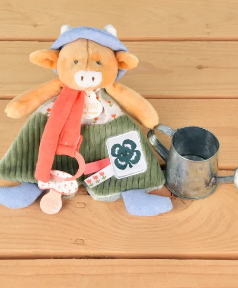 Doudou et Compagnie Doudou attache-sucette Vache Anette - 19 cm> Doudou Attache-Sucette
