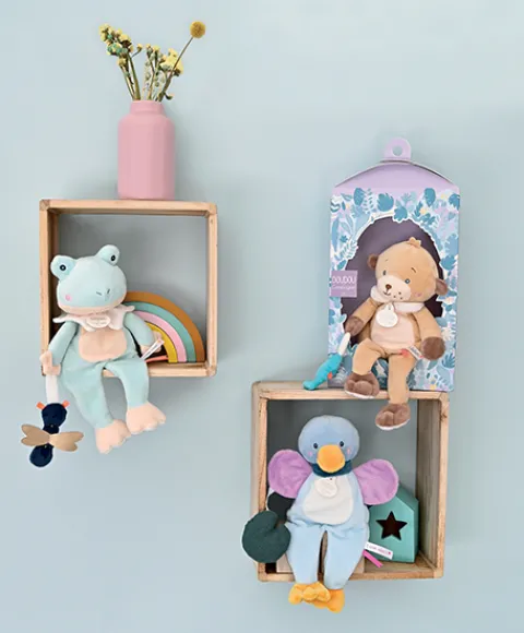 Doudou et Compagnie Doudou canard bleu avec feuille - "Mon petit coin-coin"> Peluches|Hochets Et Pantins D'Activités