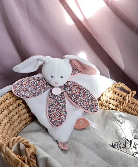 Doudou et Compagnie Doudou LAPIN blanc avec pétales - BOH'AIME -> Doudou Plat