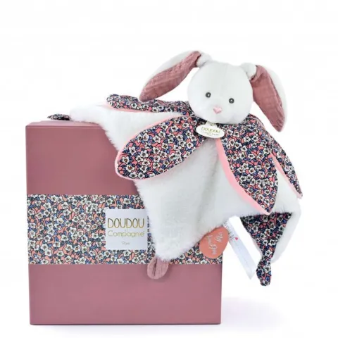 Doudou et Compagnie Doudou LAPIN blanc avec pétales - BOH'AIME -> Doudou Plat