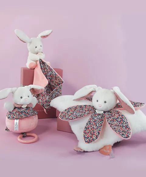 Doudou et Compagnie Doudou LAPIN blanc avec pétales - BOH'AIME -> Doudou Plat