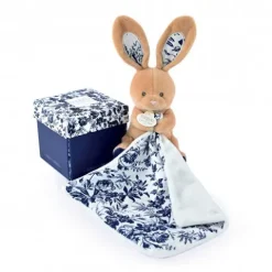 Doudou et Compagnie Doudou LAPIN bleu Marine avec mouchoir - BOH'AIME -><noscript><img width=