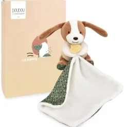 Doudou et Compagnie Doudou mouchoir chien vert et marron - 11 cm><noscript><img width=