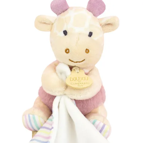 Doudou et Compagnie Doudou mouchoir Girafe rose - 11 cm> Doudou Mouchoir
