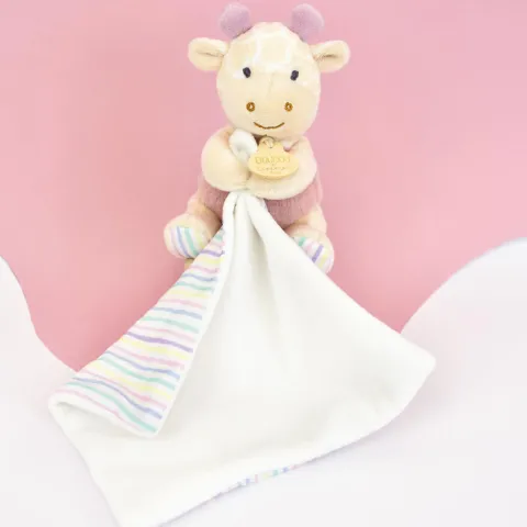 Doudou et Compagnie Doudou mouchoir Girafe rose - 11 cm> Doudou Mouchoir