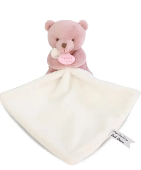 Doudou et Compagnie Doudou mouchoir- Mon petit ourson - Rose - 10 cm> Petit Format