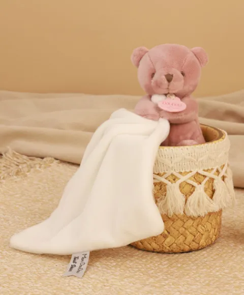 Doudou et Compagnie Doudou mouchoir- Mon petit ourson - Rose - 10 cm> Petit Format