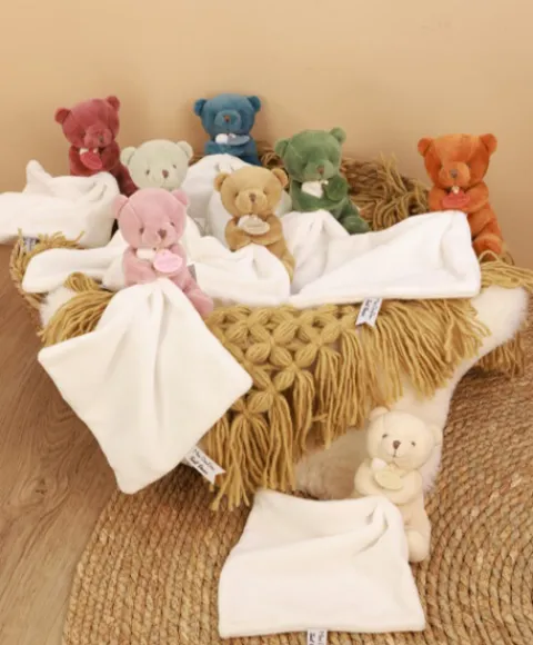 Doudou et Compagnie Doudou mouchoir- Mon petit ourson - Rose - 10 cm> Petit Format