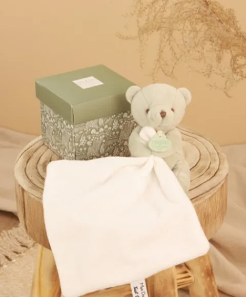 Doudou et Compagnie Doudou mouchoir- Mon petit ourson - Vert Clair - 10 cm> Doudou Mouchoir