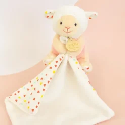 Doudou et Compagnie Doudou mouchoir mouton blanc et orange - 11 cm> Doudou Mouchoir