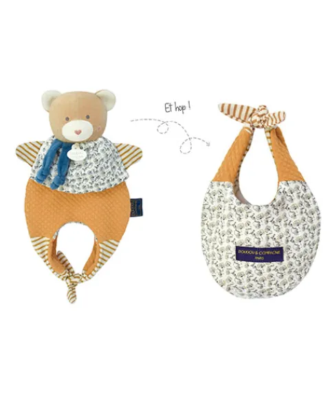 Doudou et Compagnie Doudou Ours marionnette - Petit sac - Amusette 3 EN 1> Doudou Plat|Marionnettes