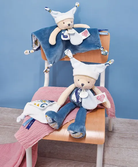 Doudou et Compagnie Doudou ours pantin 3 histoires - Bleu> Doudou Mouchoir|Peluche Avec Doudou