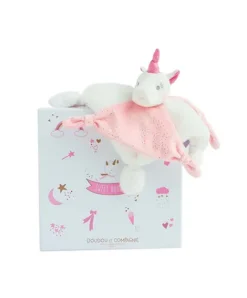 Doudou et Compagnie Doudou plat Licorne rose - 22 cm> Doudou Plat