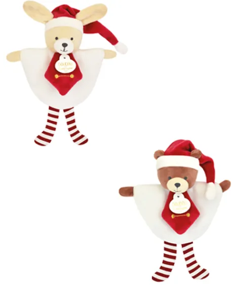 Doudou et Compagnie Doudou plat petit lutin Noël rouge et blanc - Modèle aléatoire- 17 cm> Petit Format|Doudou Plat