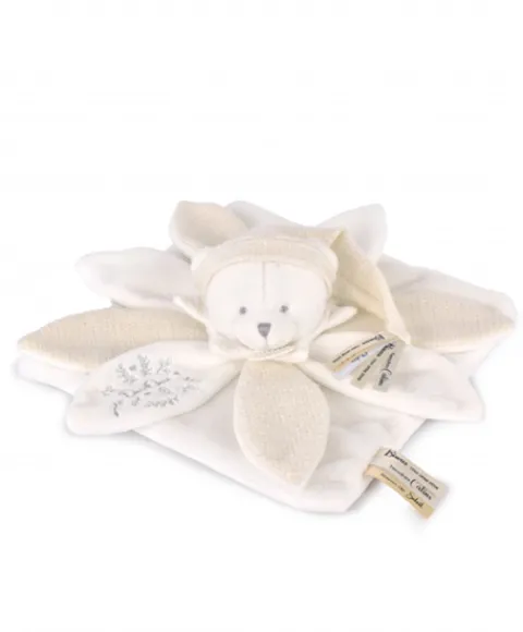 Doudou et Compagnie Doudou plat pétales Ours Blanc - 25 cm - Collection Anniversaire> Doudou Plat