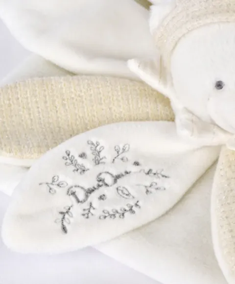 Doudou et Compagnie Doudou plat pétales Ours Blanc - 25 cm - Collection Anniversaire> Doudou Plat