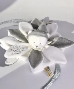 Doudou et Compagnie Doudou plat pétales Ours Gris - 25 cm - Collection Anniversaire><noscript><img width=