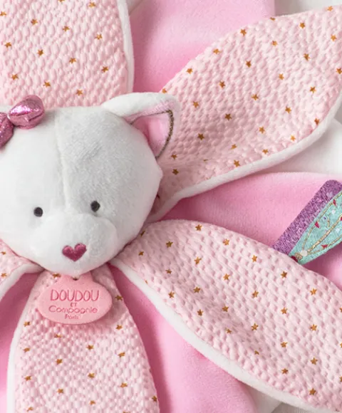 Doudou et Compagnie Doudou pétales Chat rose- Attrape-rêves - 26 cm> Doudou Plat
