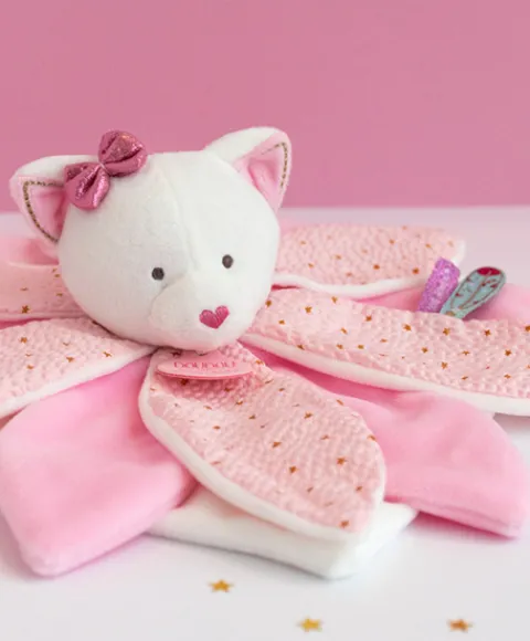 Doudou et Compagnie Doudou pétales Chat rose- Attrape-rêves - 26 cm> Doudou Plat