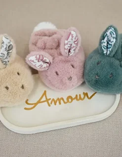 Doudou et Compagnie Lapin Doudou - Coffret cadeau Chaussons et Doudou Rose 15 cm> Petit Format|Doudou Plat
