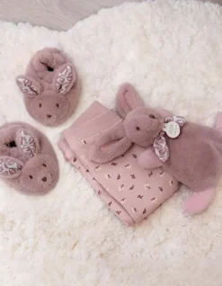 Doudou et Compagnie Lapin Doudou - Coffret cadeau Chaussons et Doudou Rose 15 cm><noscript><img width=