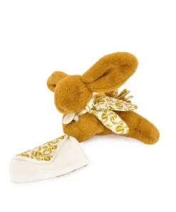 Doudou et Compagnie Lapin DOUDOU® - Peluche lapin jaune moutarde avec doudou assorti - 16 cm> Doudou Mouchoir|Petit Format