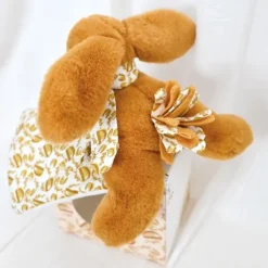 Doudou et Compagnie Lapin DOUDOU® - Peluche lapin jaune moutarde avec doudou assorti - 16 cm><noscript><img width=