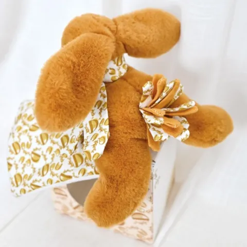 Doudou et Compagnie Lapin DOUDOU® - Peluche lapin jaune moutarde avec doudou assorti - 16 cm> Doudou Mouchoir|Petit Format