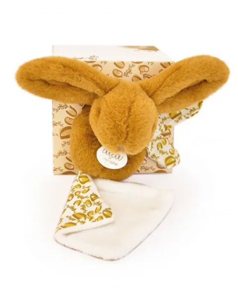 Doudou et Compagnie Lapin DOUDOU® - Peluche lapin jaune moutarde avec doudou assorti - 16 cm> Doudou Mouchoir|Petit Format