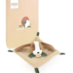 Doudou et Compagnie Mini Doudou chien plat marron et beige - 19 cm><noscript><img width=